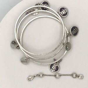 Sigrid Olsen Stacked Silver Tone Charm Bangle Bracelet 3 Set Linked with Chain